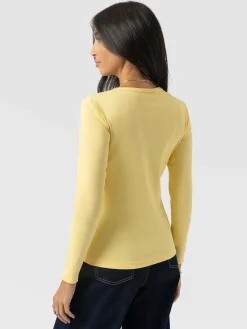 Ribbed Long Sleeve Tee - Pale Yellow