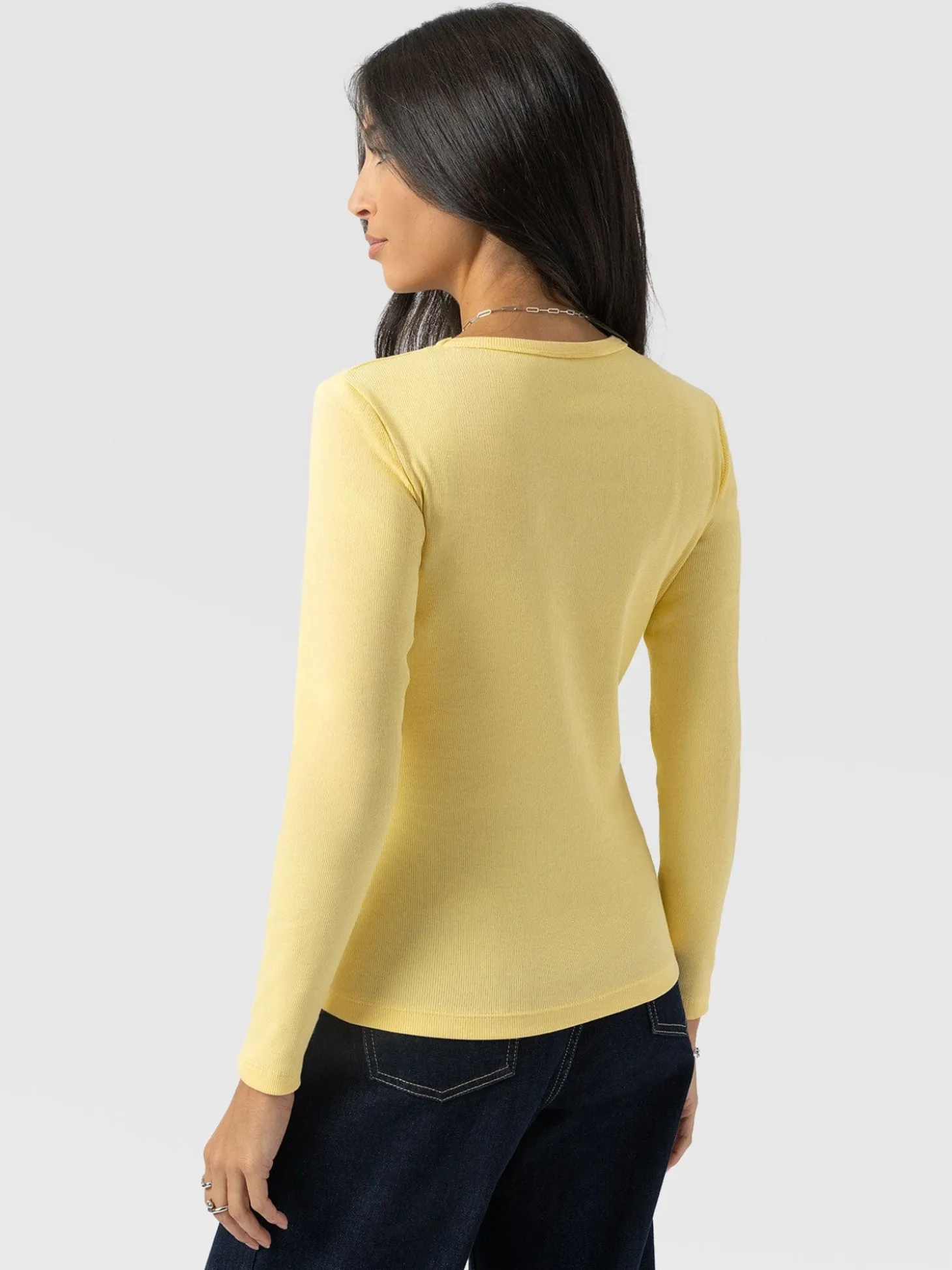Ribbed Long Sleeve Tee - Pale Yellow