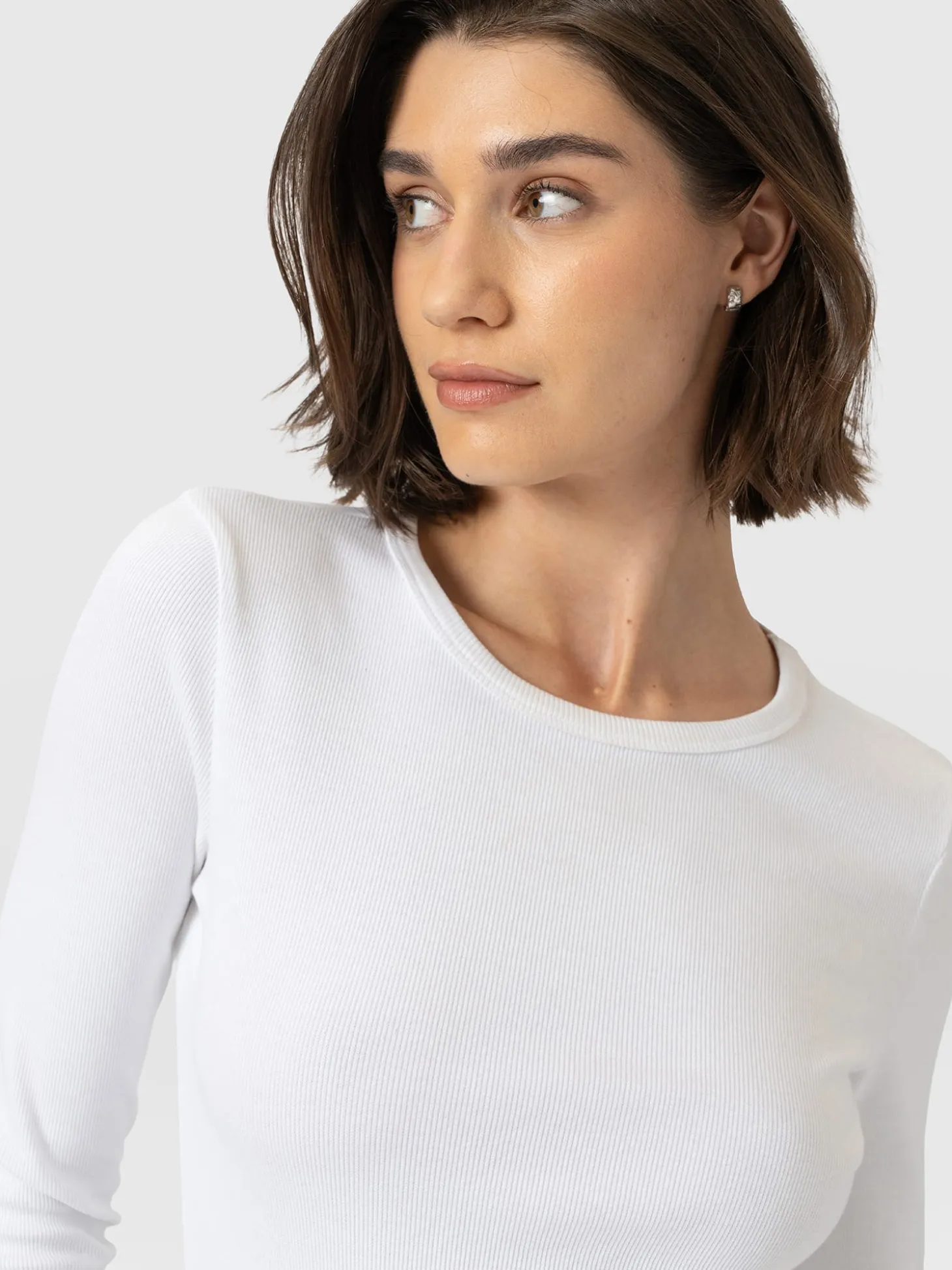 Ribbed Long Sleeve Tee - White