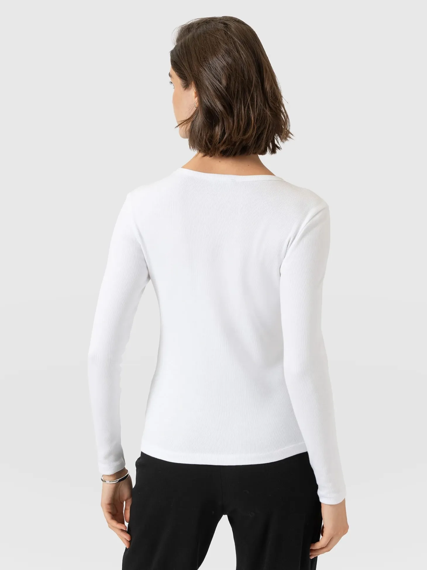 Ribbed Long Sleeve Tee - White