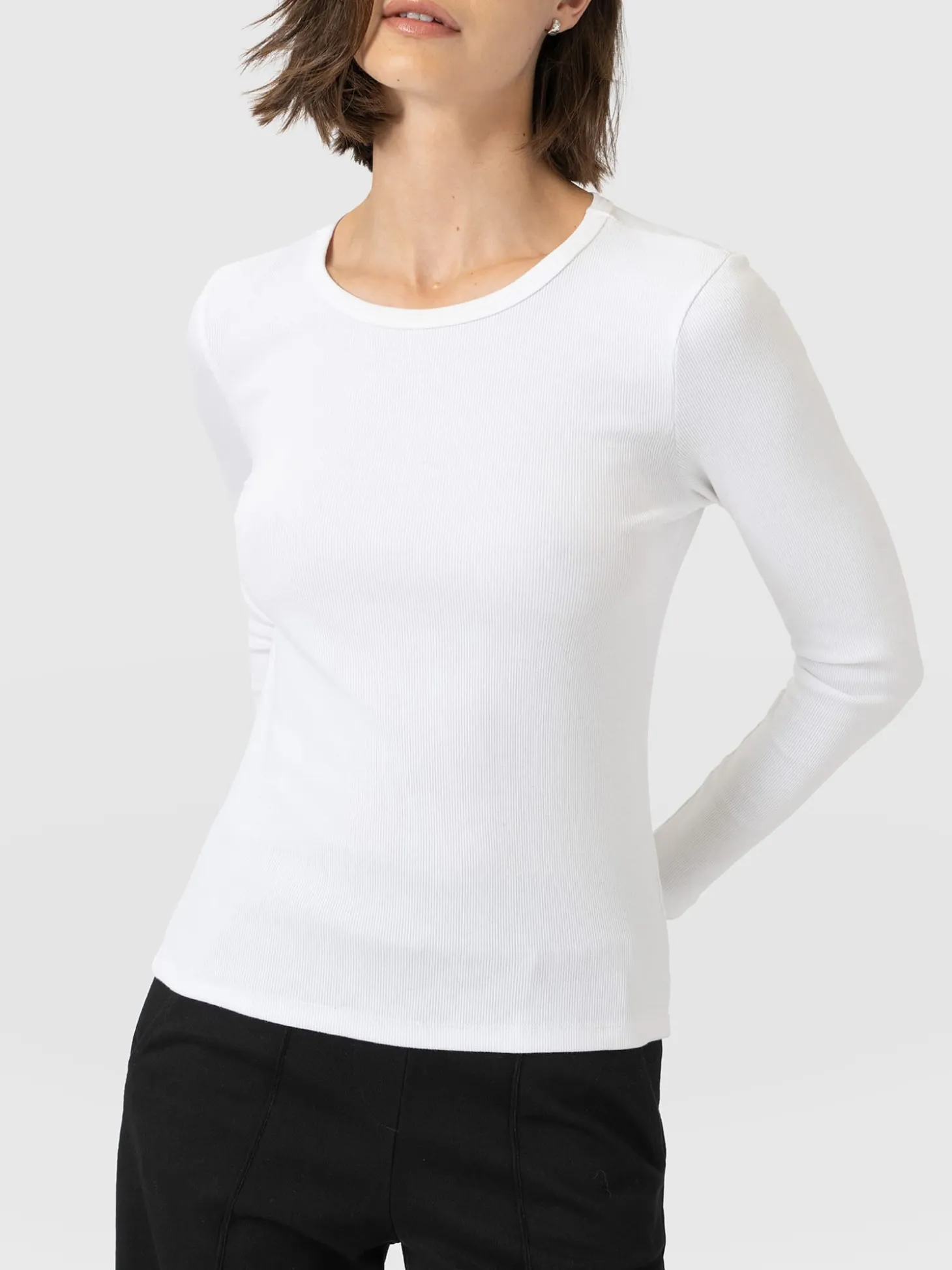 Ribbed Long Sleeve Tee - White