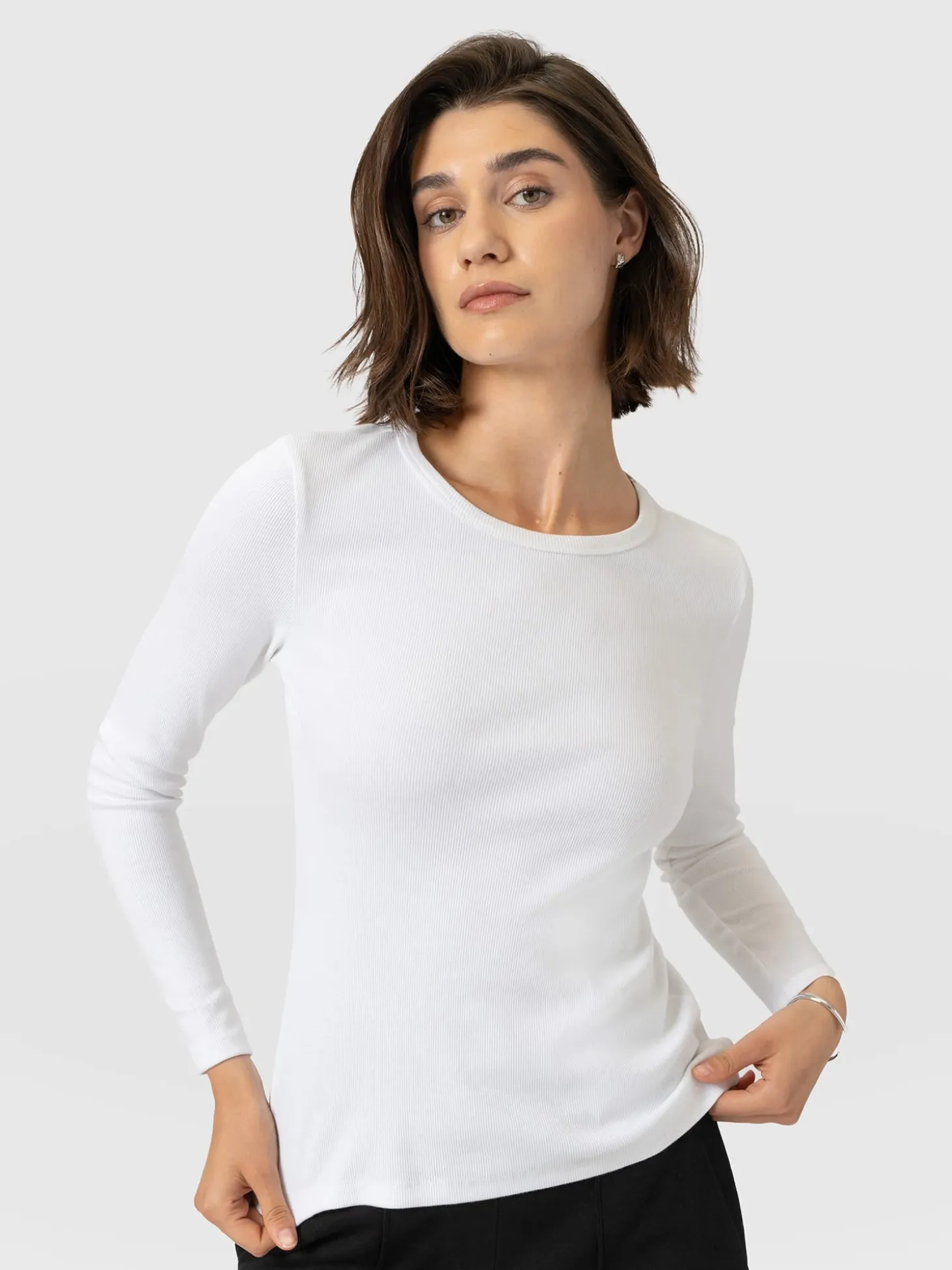Ribbed Long Sleeve Tee - White