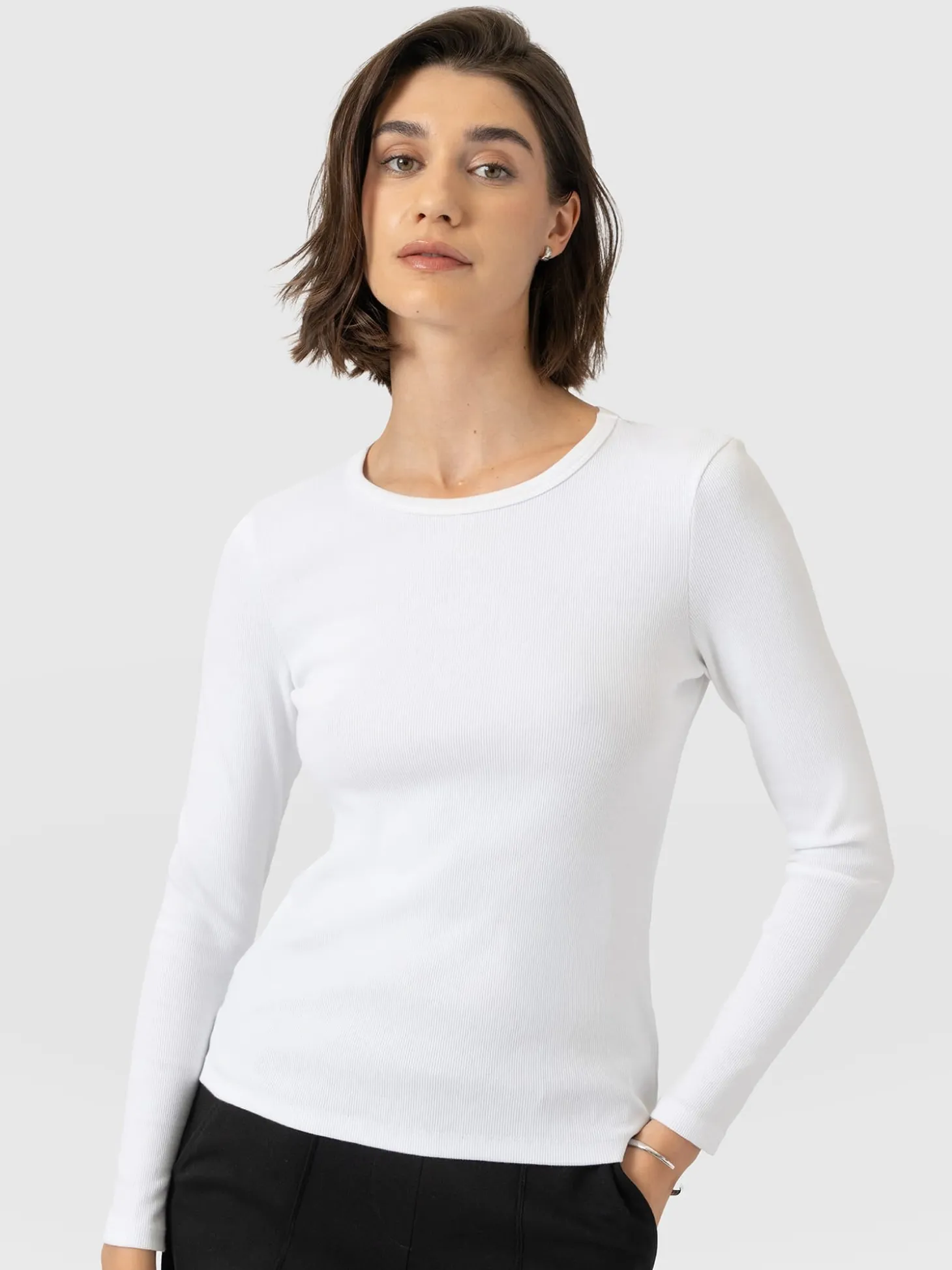 Ribbed Long Sleeve Tee - White