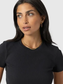 Ribbed Short Sleeve Tee - Black