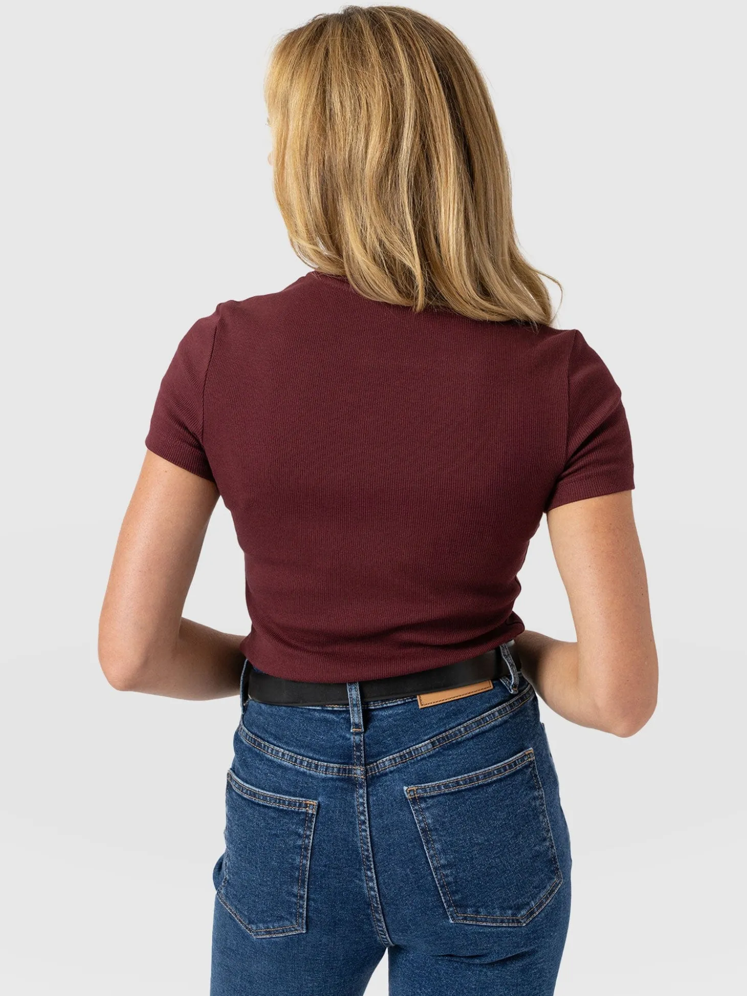 Ribbed Short Sleeve Tee - Burgundy