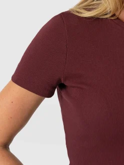 Ribbed Short Sleeve Tee - Burgundy