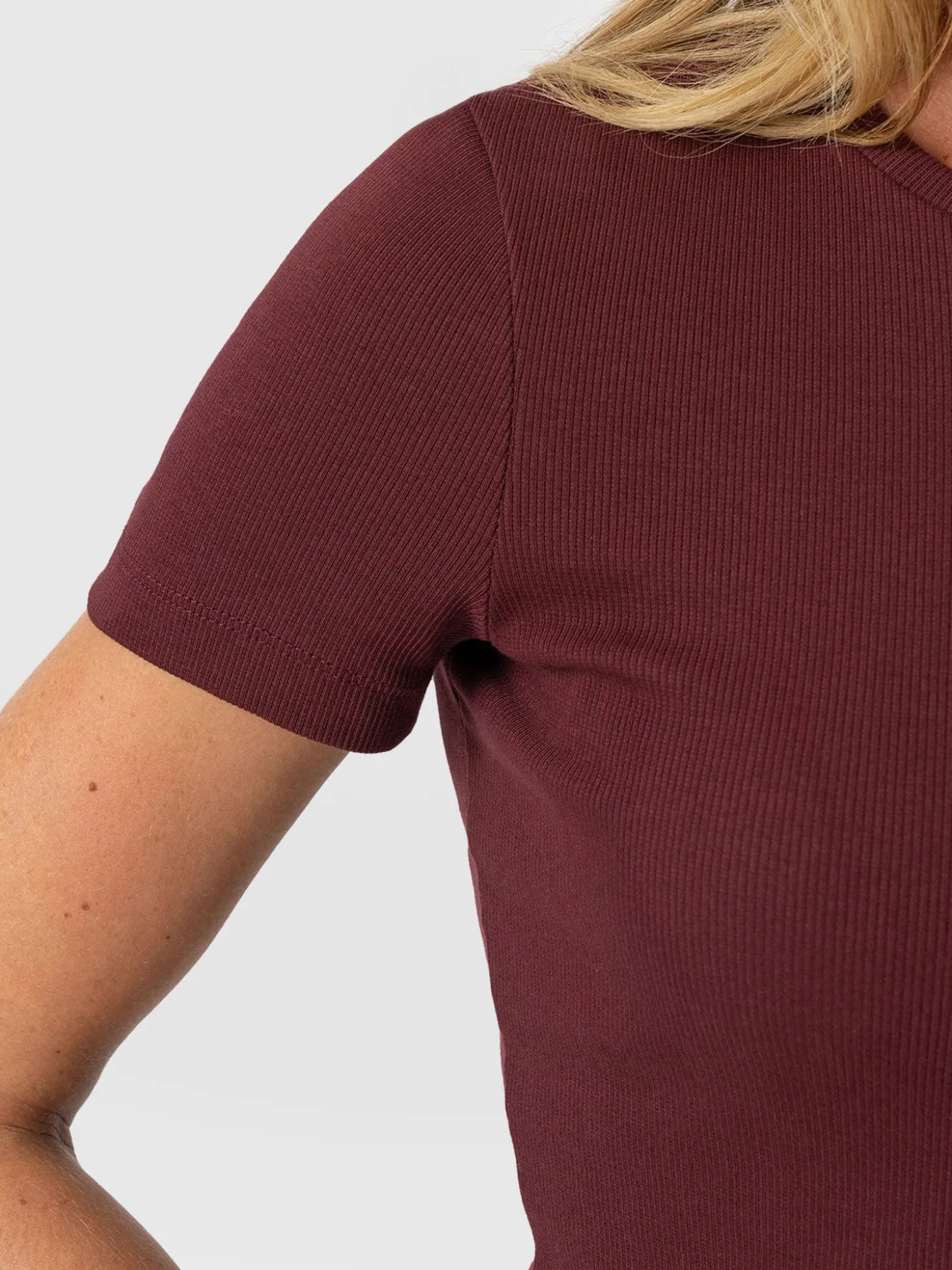 Ribbed Short Sleeve Tee - Burgundy