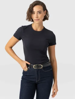 Ribbed Short Sleeve Tee - Navy