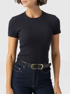 Ribbed Short Sleeve Tee - Navy
