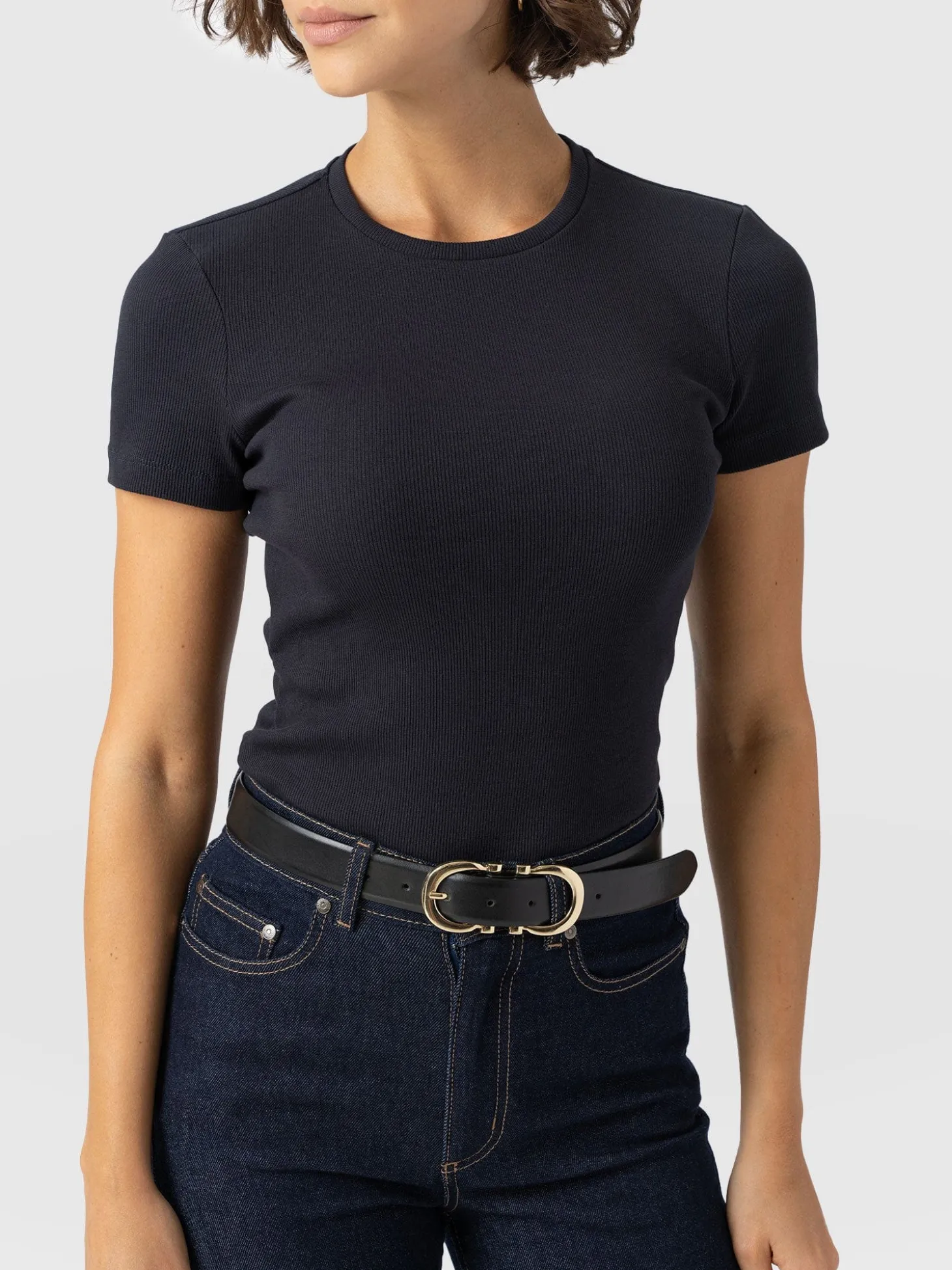 Ribbed Short Sleeve Tee - Navy