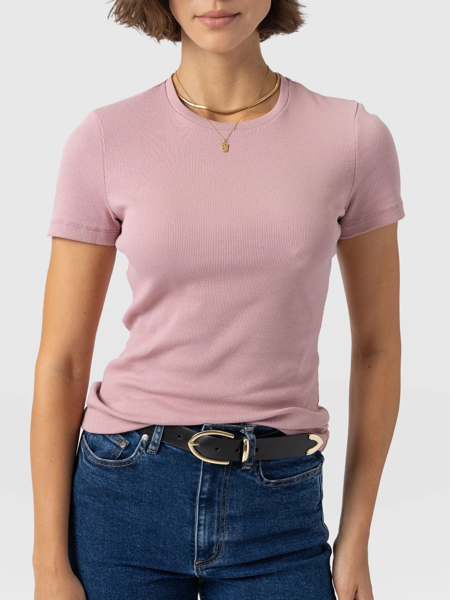 Ribbed Short Sleeve Tee - Pale Pink