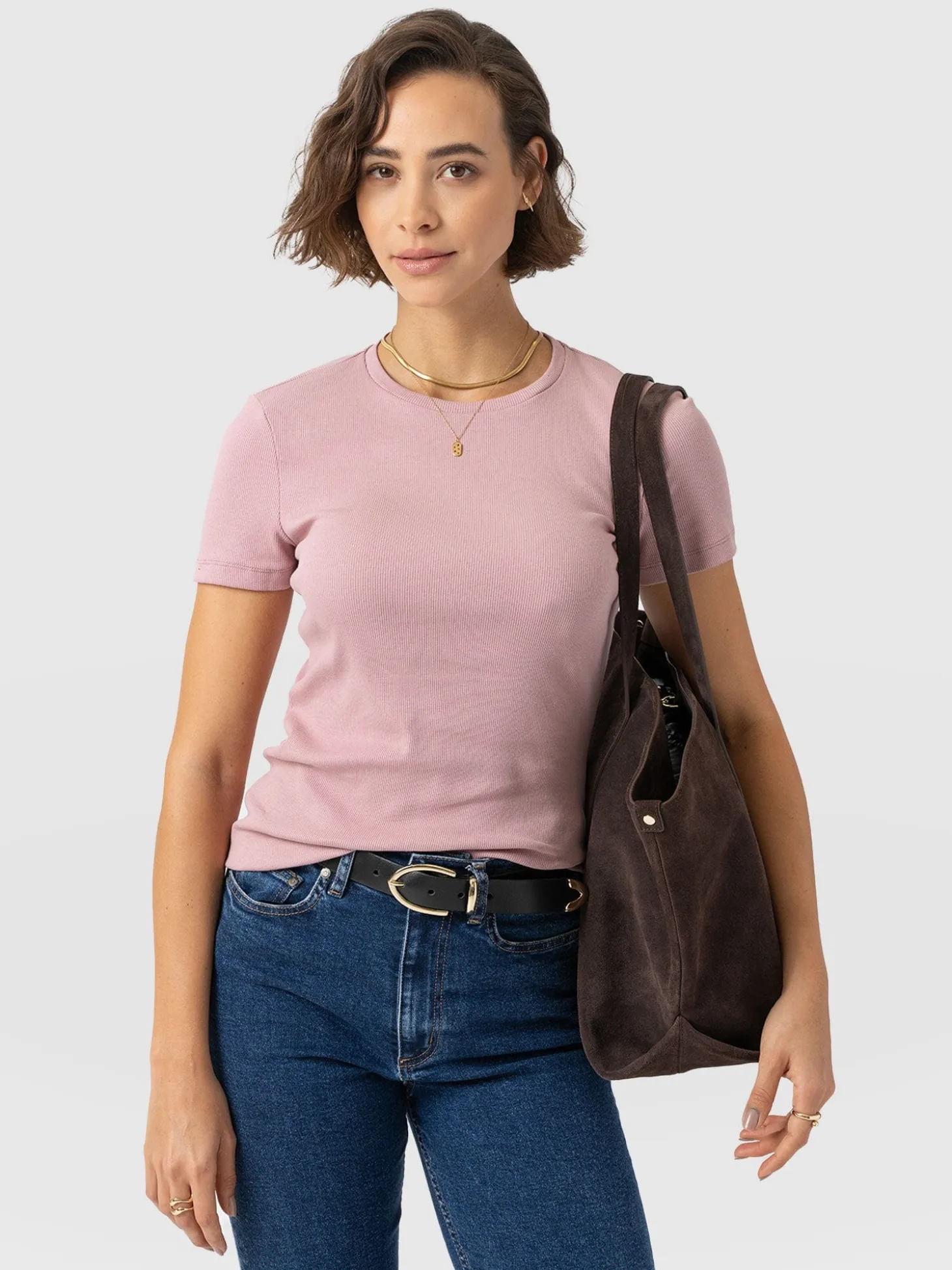 Ribbed Short Sleeve Tee - Pale Pink