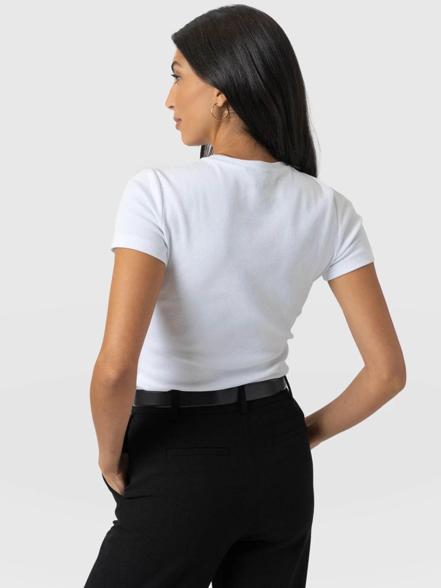 Ribbed Short Sleeve Tee - White