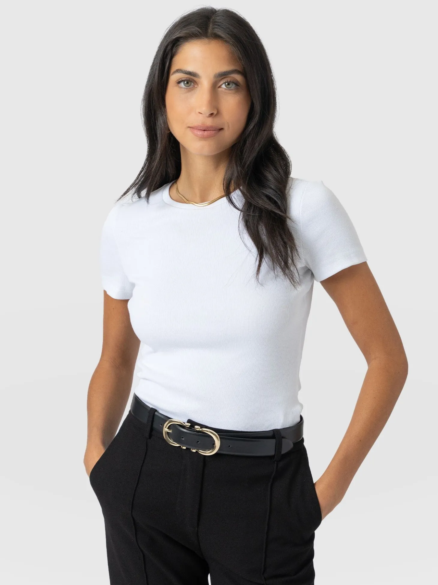 Ribbed Short Sleeve Tee - White