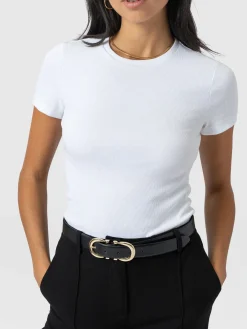 Ribbed Short Sleeve Tee - White