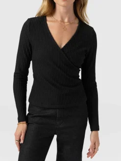 Rosa Wrap Tee Long Sleeve - Black Rib