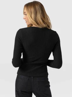 Rosa Wrap Tee Long Sleeve - Black Rib