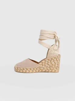 Rowe Espadrille Tie Wedges - Sand Suede