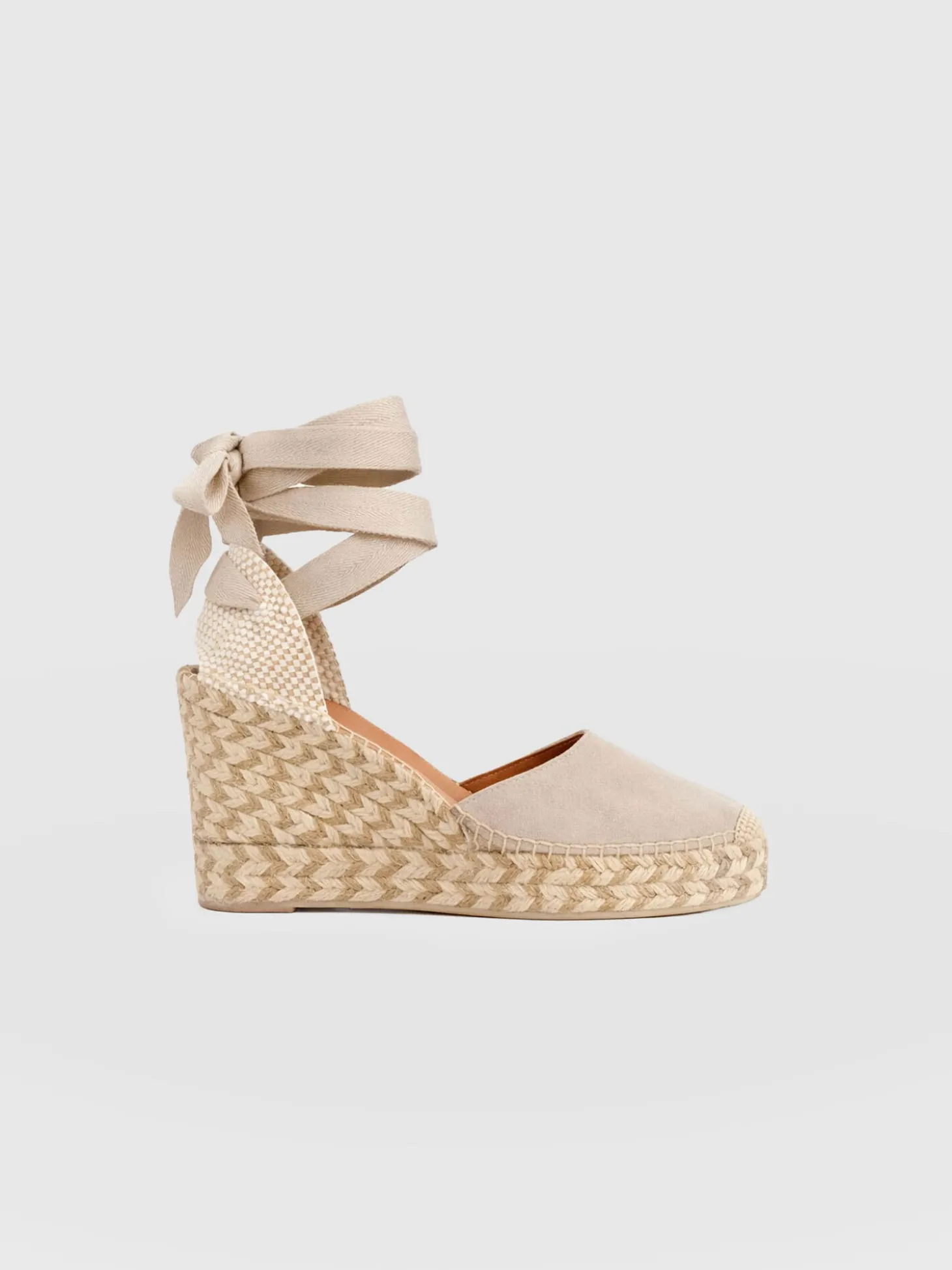 Rowe Espadrille Tie Wedges - Sand Suede