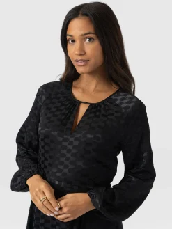 Ruby Flare Maxi Dress - Black Jacquard