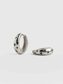 Scatter Star Hoop Earrings - Silver/Black