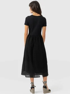 Sophia Contrast Dress - Black Broderie