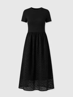 Sophia Contrast Dress - Black Broderie