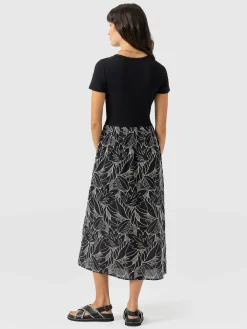 Sophia Contrast Dress - Black Embroidered