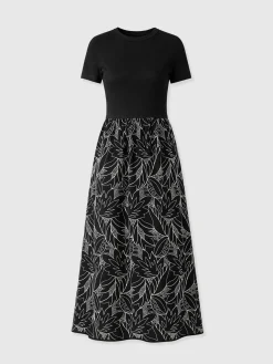 Sophia Contrast Dress - Black Embroidered