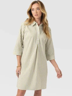 Stevie Shirt Dress - Green Stripe