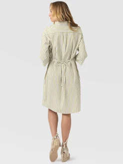 Stevie Shirt Dress - Green Stripe