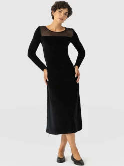 Storm Mesh Long Sleeve Dress - Black Velvet