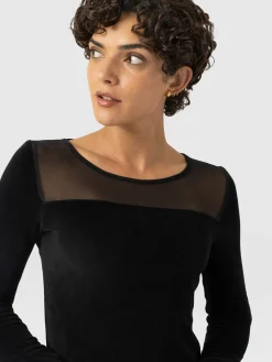 Storm Mesh Long Sleeve Dress - Black Velvet