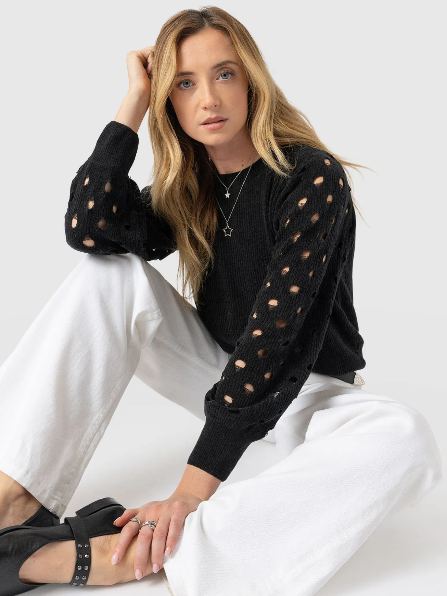 Suki Lace Hole Knit - Black