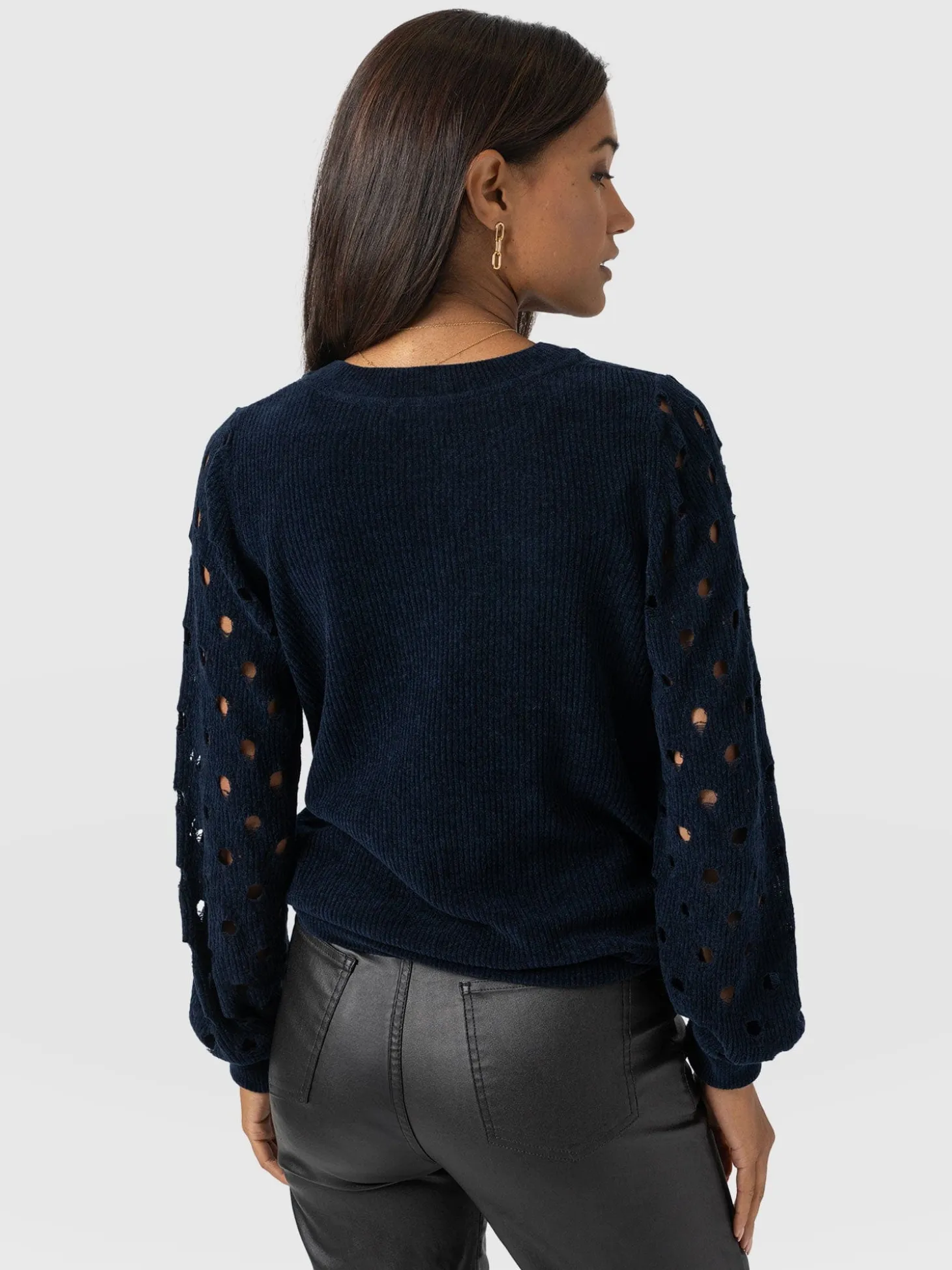 Suki Lace Hole Knit - Navy