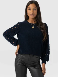 Suki Lace Hole Knit - Navy