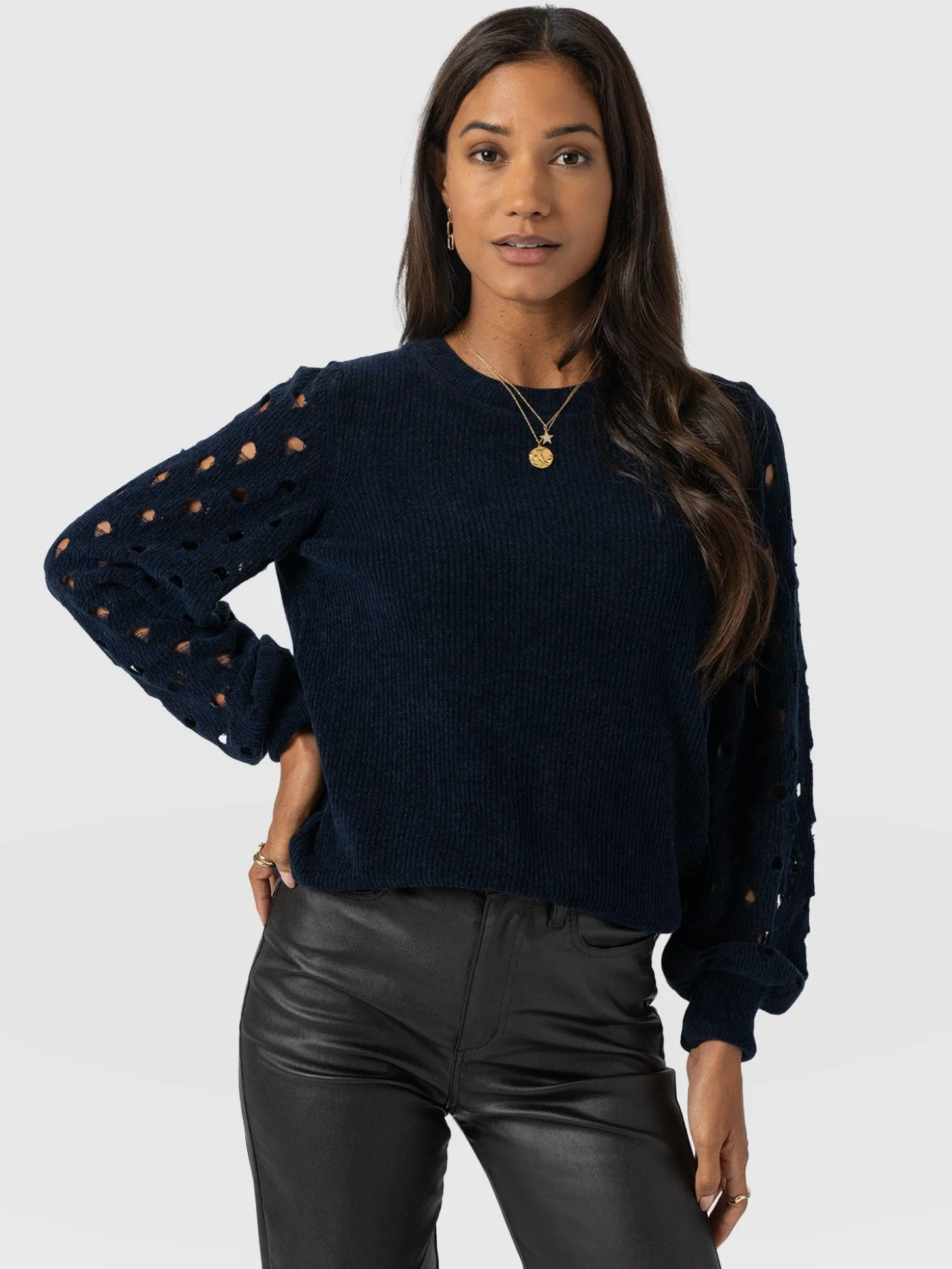 Suki Lace Hole Knit - Navy