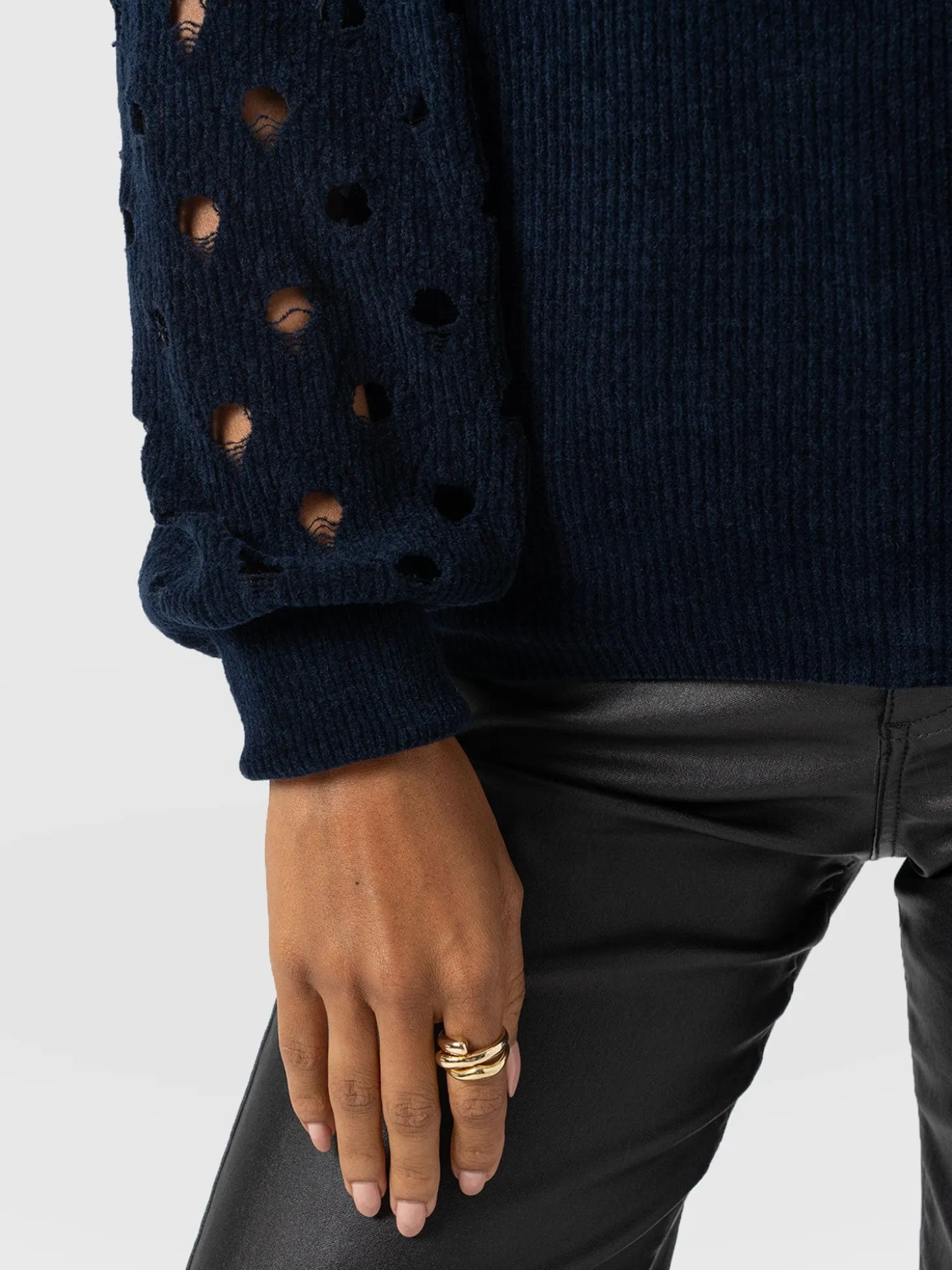 Suki Lace Hole Knit - Navy