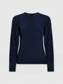 Suki Lace Hole Knit - Navy