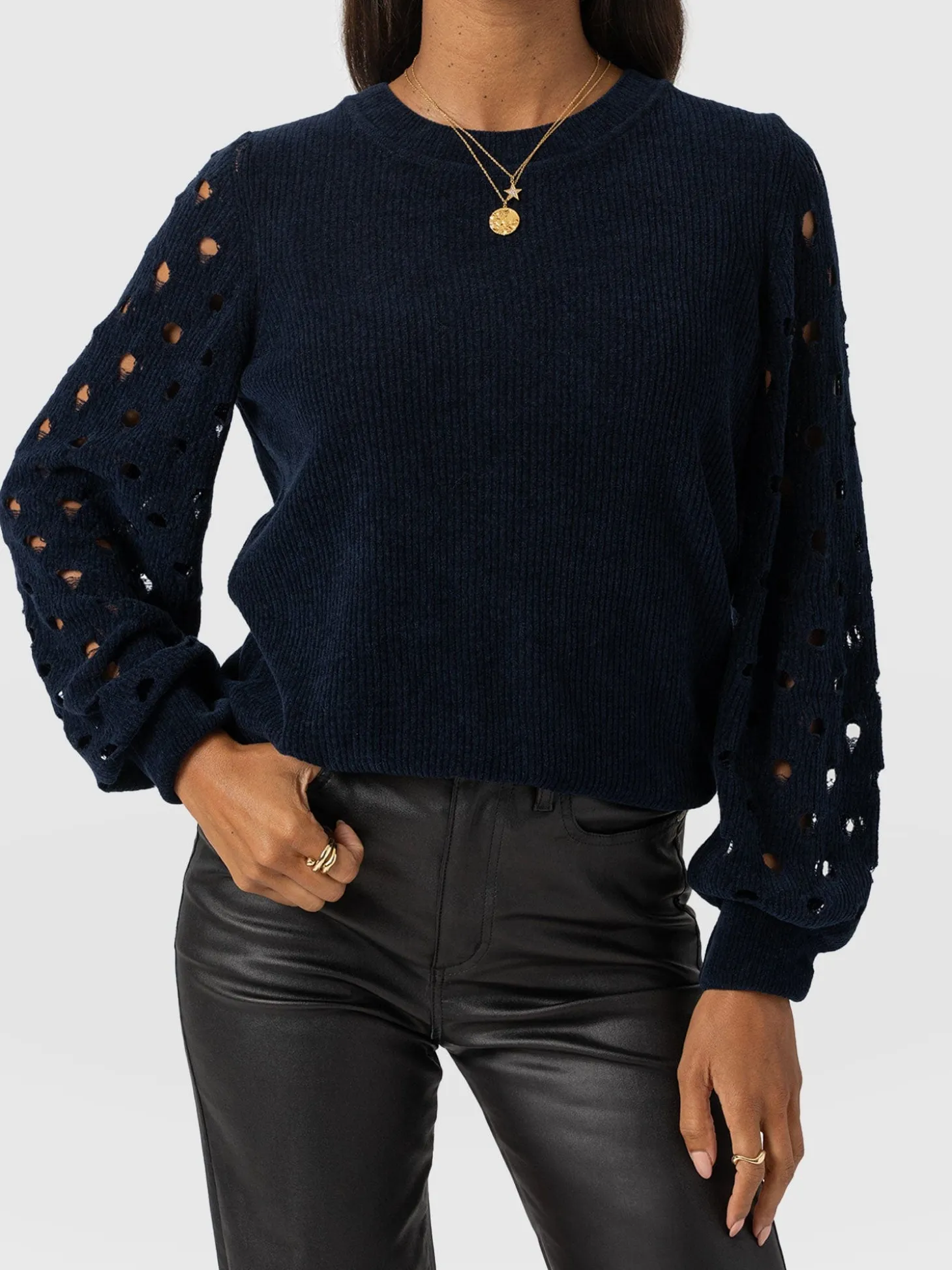 Suki Lace Hole Knit - Navy