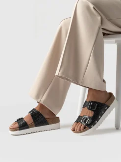 Sutton Slide - Black Croc Studded