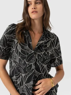 Tabitha Short Sleeve Blouse - Black Embroidered