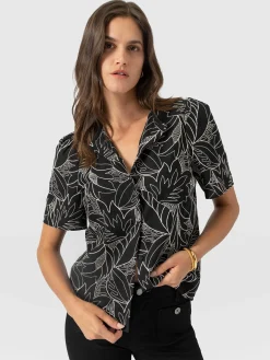 Tabitha Short Sleeve Blouse - Black Embroidered