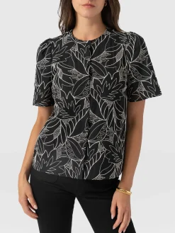 Tabitha Short Sleeve Blouse - Black Embroidered