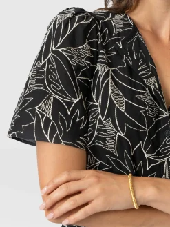 Tabitha Short Sleeve Blouse - Black Embroidered