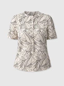 Tabitha Short Sleeve Blouse - Cream Embroidered