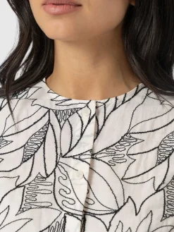 Tabitha Short Sleeve Blouse - Cream Embroidered