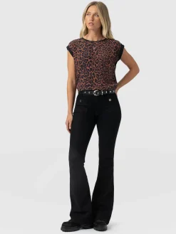 Turn Up Contrast Tee - Brown Leopard