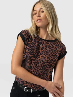 Turn Up Contrast Tee - Brown Leopard