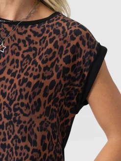Turn Up Contrast Tee - Brown Leopard